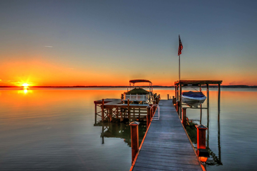 Waterfront dock in a beautiful sunset